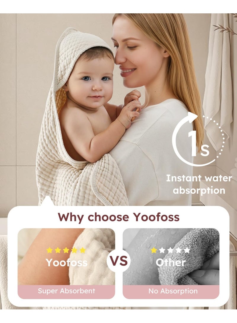 Hooded Baby Towels for Newborn 2 Pack 100% Muslin Organic Cotton Baby Bath Towel with Hood for Babies, Infant, Toddler and Kids, Large 32x32Inch, Soft and Absorbent Newborn Essential - Image 3